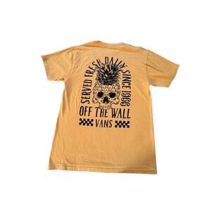 Mens Vans T-shirt Mustard Yellow Pineapple Skull Served Fresh Daily Medium